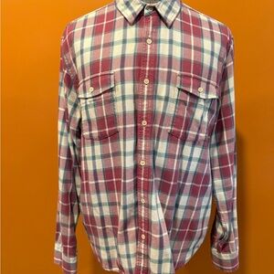 Lucky Brand Red and Natural Button Down Sport Shirt